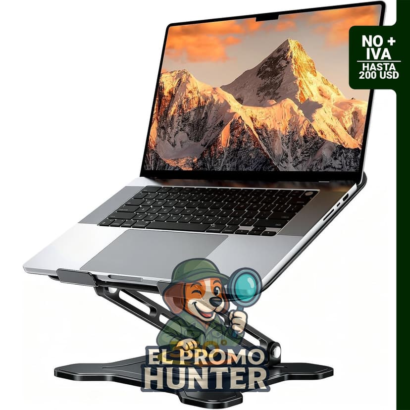 Soporte ajustable para computadora portátil, base giratoria de 360°, compatible con laptops de 10 a 16 pulgadas.