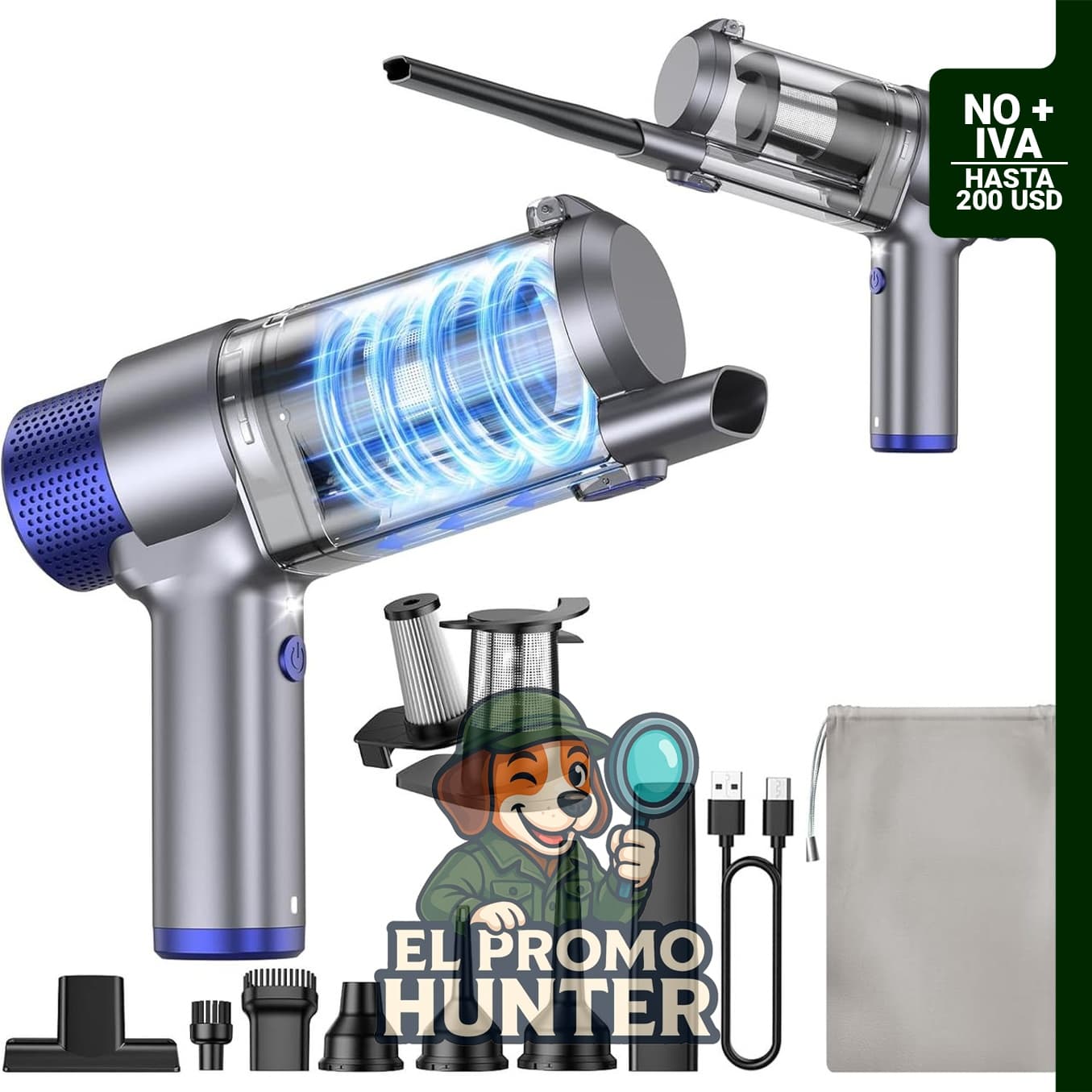 Aspiradora de mano inalámbrica JONYJ, 16000PA, 2 en 1 con soplador de aire y mini aspiradora recargable.