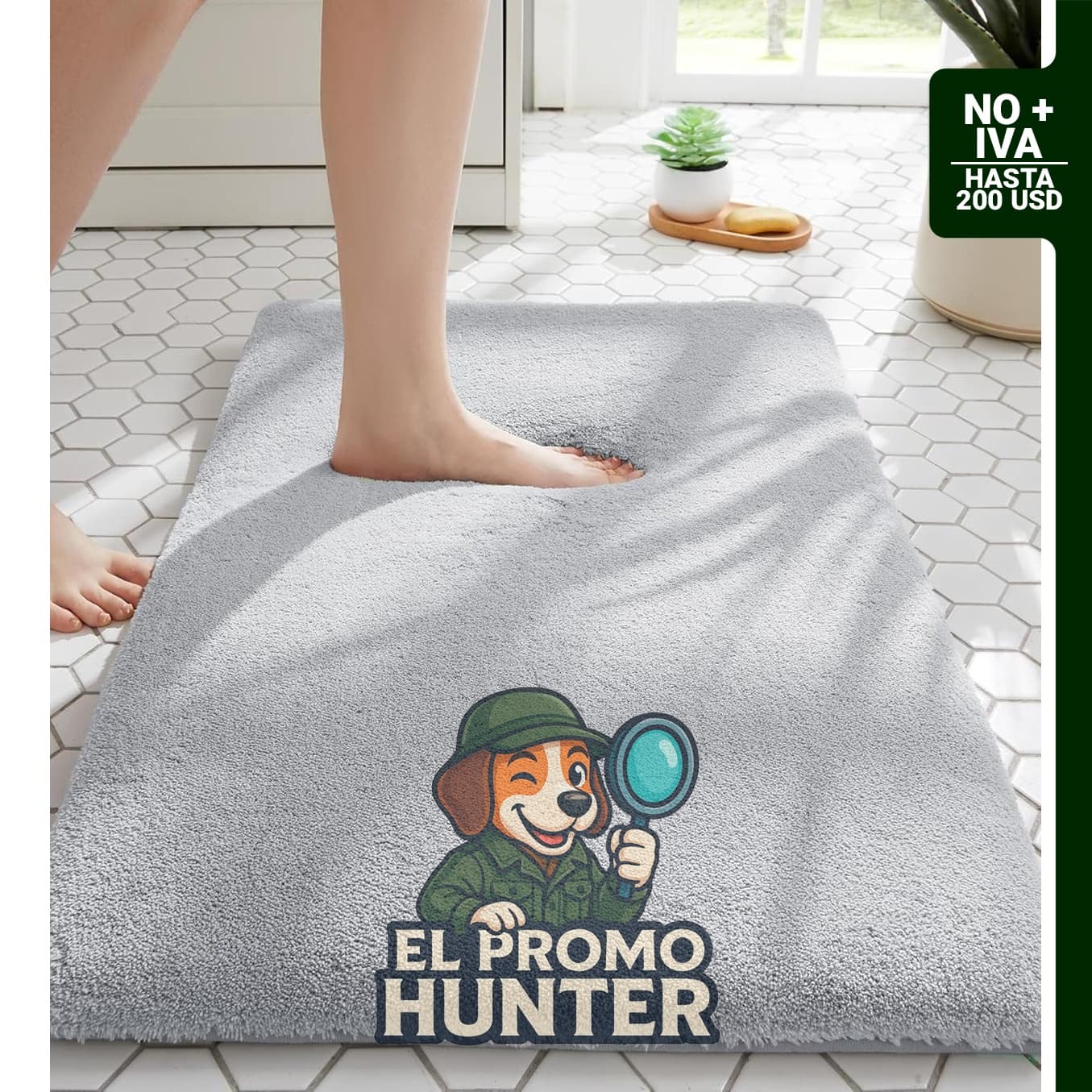 Alfombra de baño 61 x 43 cm, gris claro, de espuma elástica, antideslizante y lavable.