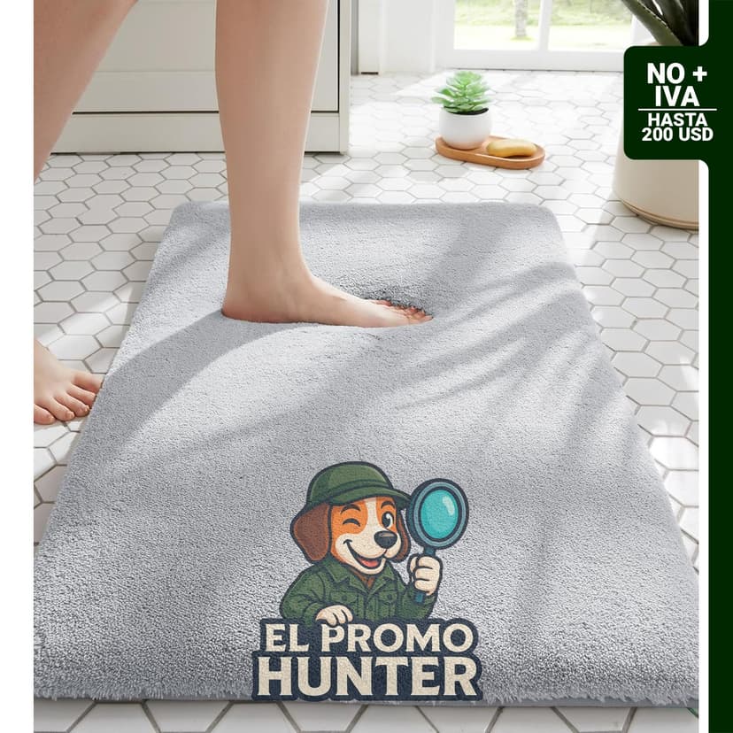 Alfombra de baño 61 x 43 cm, gris claro, de espuma elástica, antideslizante y lavable.