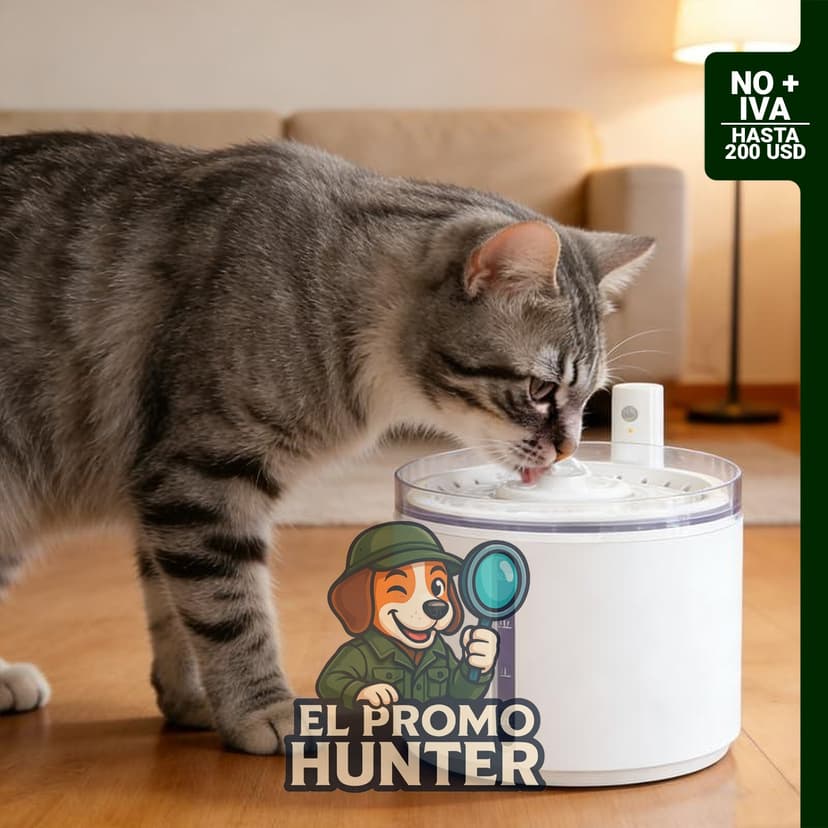Fuente de agua automática inteligente para mascotas, 2.2 L, inalámbrica, con sensor infrarrojo y bomba ultrasilenciosa.
