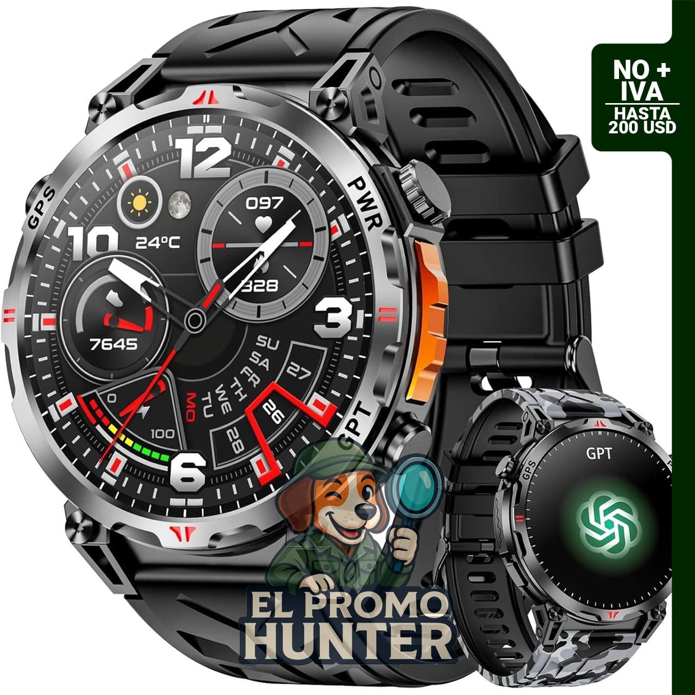 Reloj inteligente militar Mingdaln con GPS, brújula y asistente de voz GPT, pantalla AMOLED de 1.56".