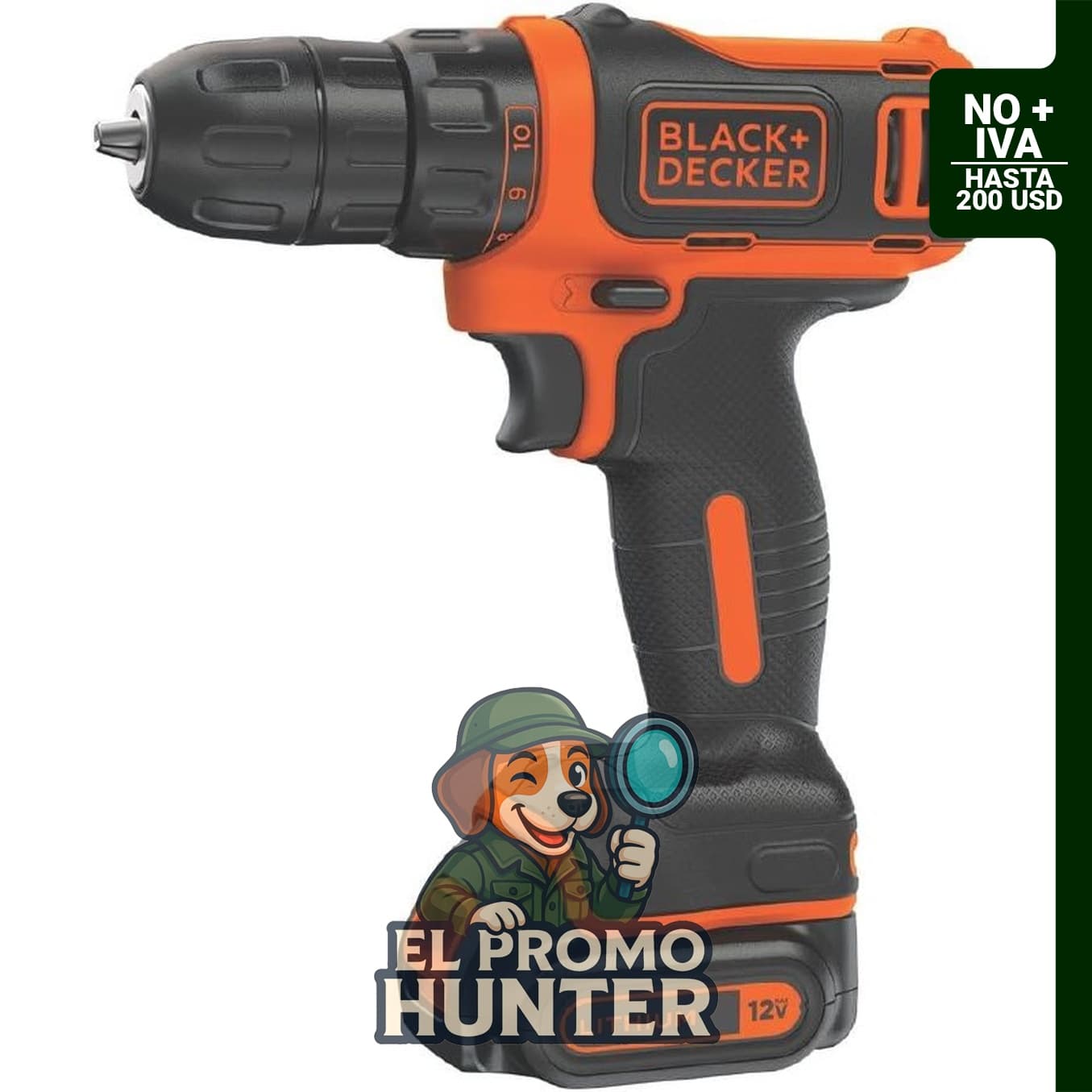Taladro Black & Decker con batería de litio de 12 V.