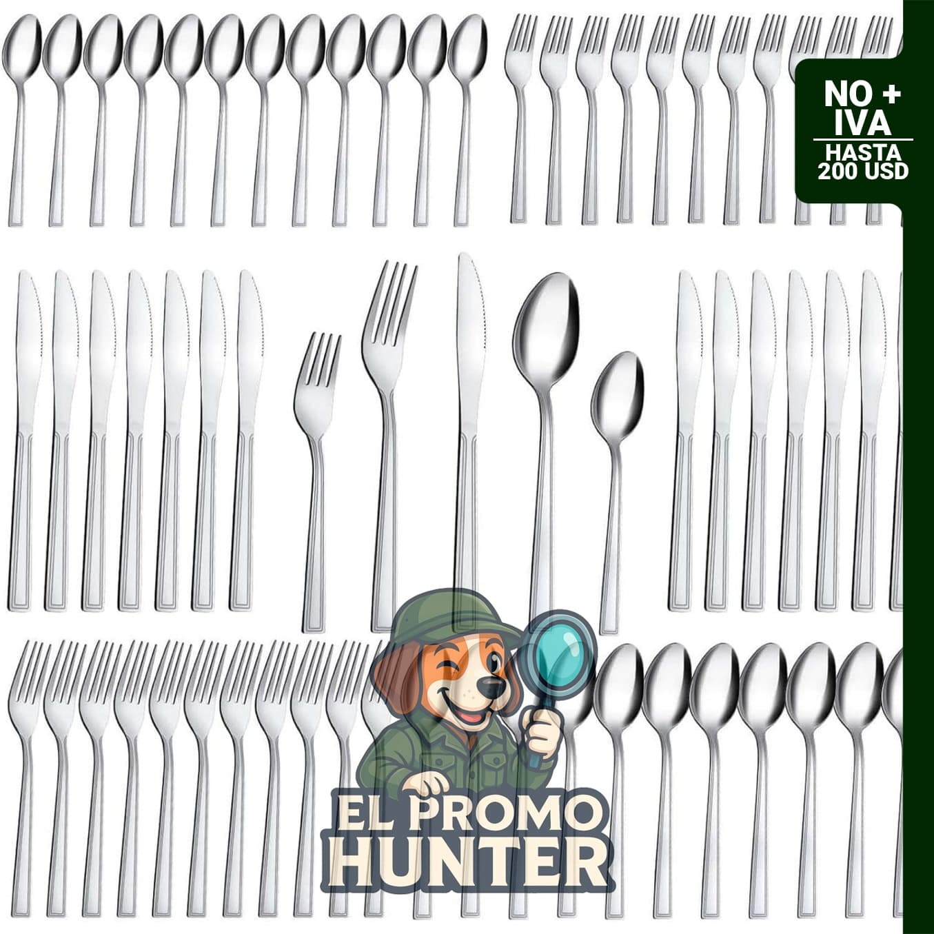Juego de cubiertos de acero inoxidable de 12 a 60 piezas, incluye cucharas, tenedores y cuchillos, apto para lavavajillas.