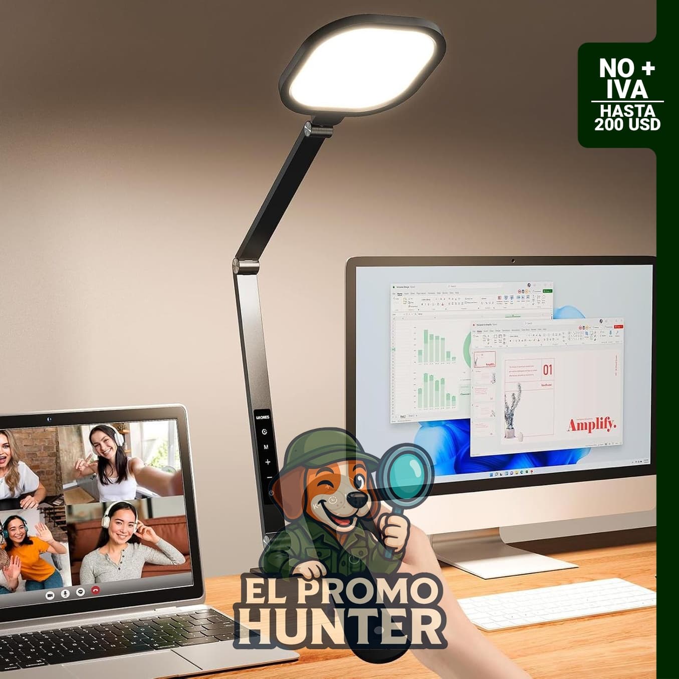 Lámpara de escritorio LED con abrazadera C, 30 modos de luz, brazo oscilante ajustable, control remoto y temporizador.
