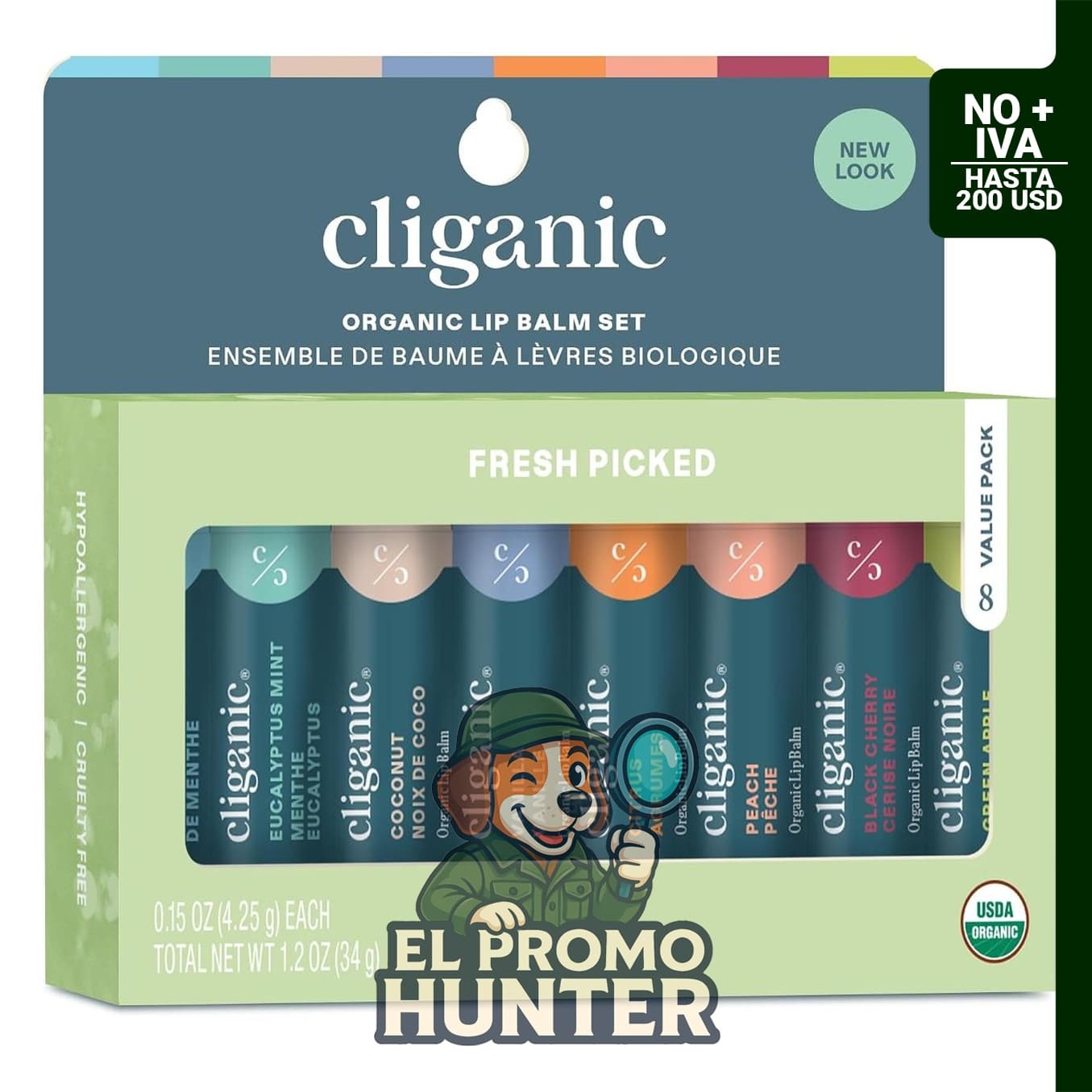 Set de bálsamo labial orgánico Cliganic, 8 sabores, 100% natural.