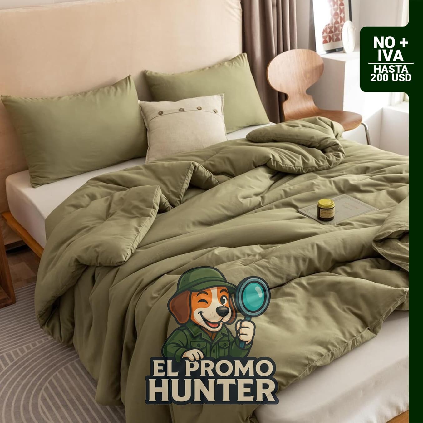 Juego de ropa de cama de 3 piezas Queen, incluye 1 edredón bohemio (colores verde oliva) y 2 fundas de almohada.