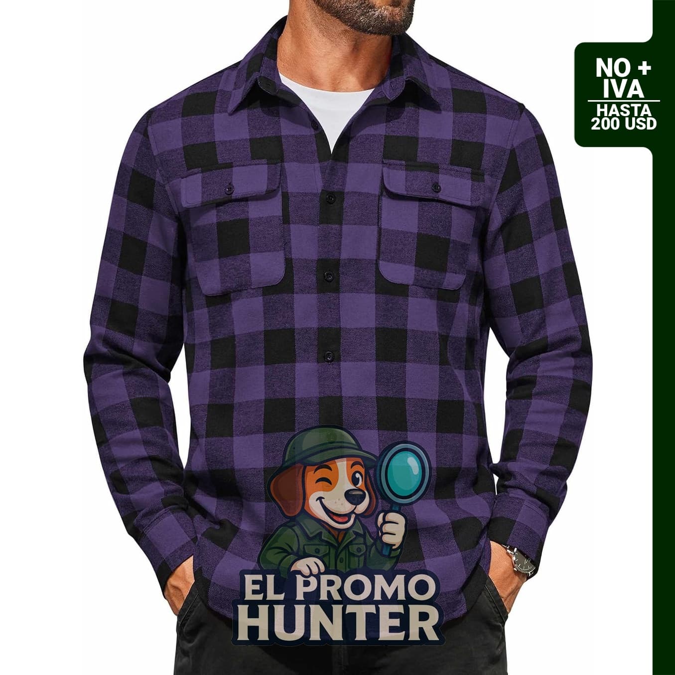 Camisa de franela para hombre, manga larga, a cuadros, 100% algodón, con botones y bolsillos.