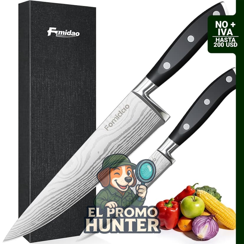 Juego de cuchillos de chef de 2 piezas de acero de alto carbono con patrón de damasco.