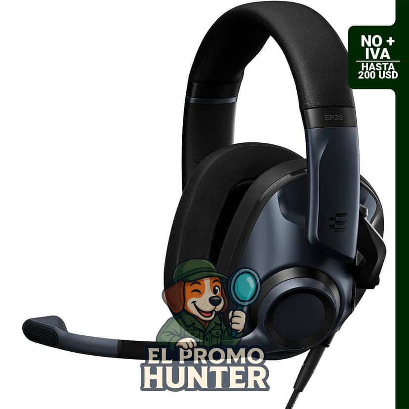 Auriculares cerrados EPOS H6Pro para juegos, diseño ligero sobre la oreja, micrófono con función de levantar para silenciar. Compatible con Xbox, PS4, PS5 y PC.