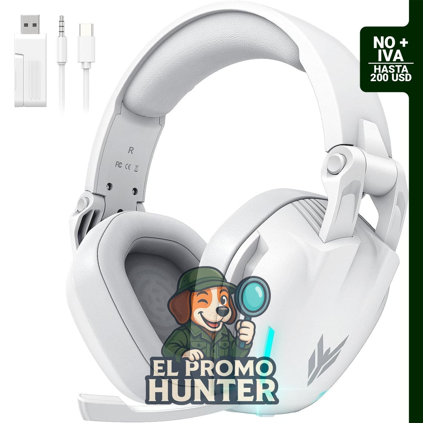 Auriculares gaming BENGOO G1 60H inalámbricos con luces RGB y micrófono, sonido envolvente 7.1, conectividad USB/Type-C y Bluetooth 5.4.