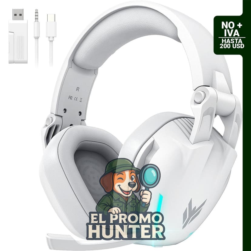 Auriculares gaming BENGOO G1 60H inalámbricos con luces RGB y micrófono, sonido envolvente 7.1, conectividad USB/Type-C y Bluetooth 5.4.