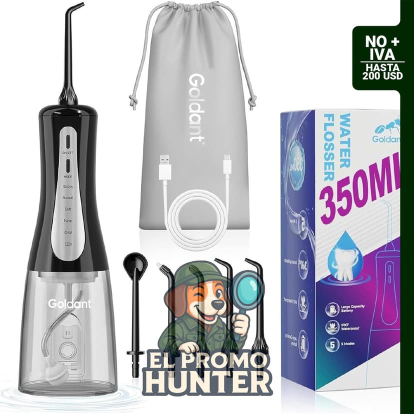 Irrigador de agua inalámbrico de 11.8 fl oz (350 ml) con 5 modos y 5 puntas, recargable.