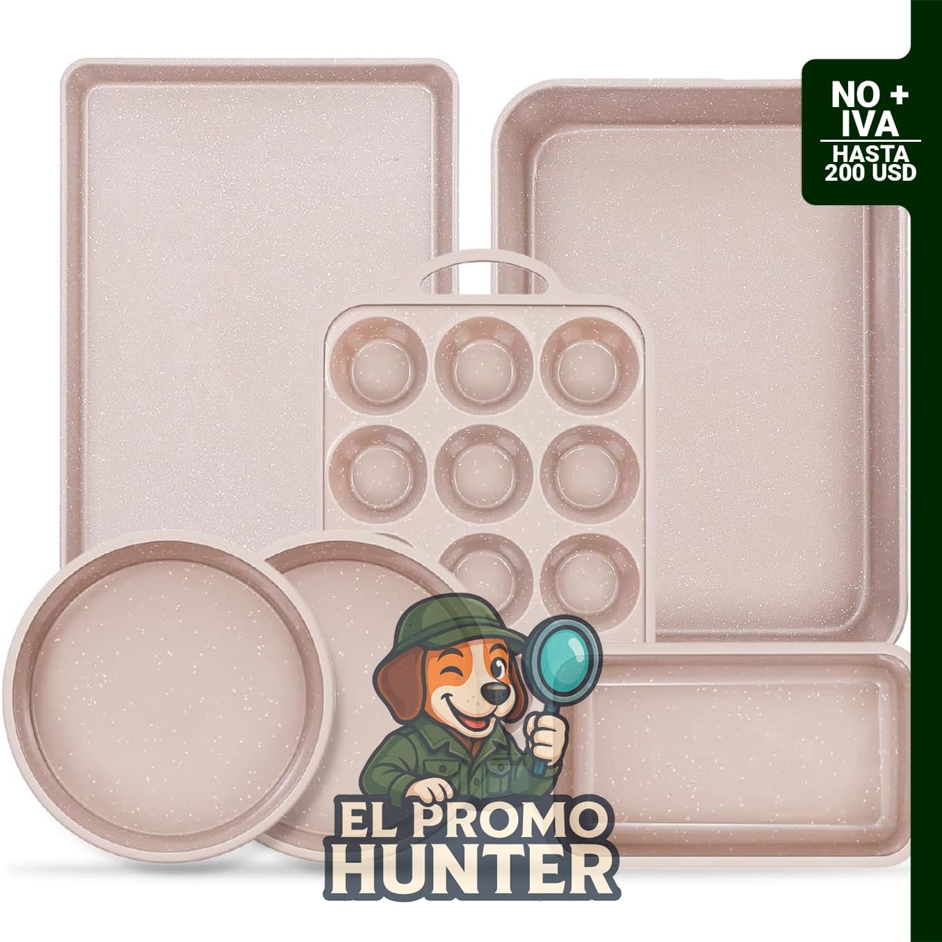 Juego de 6 piezas para hornear antiadherentes, incluye moldes de silicona para muffins, pan y tartas con marco de metal.