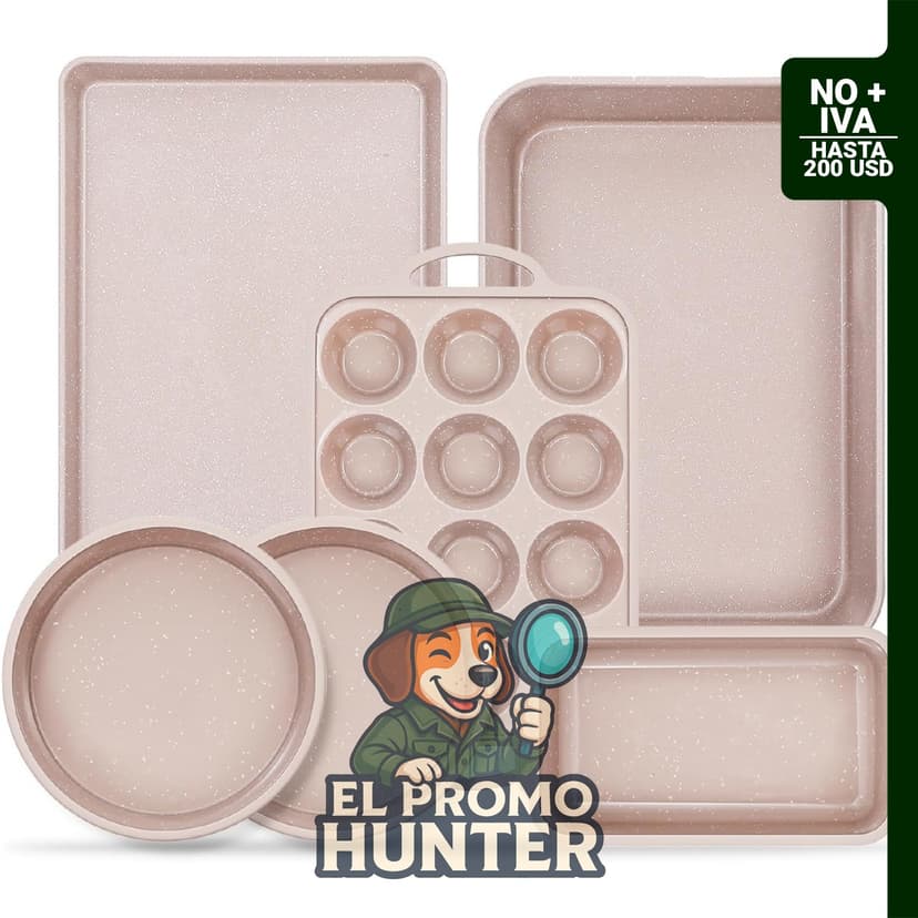 Juego de 6 piezas para hornear antiadherentes, incluye moldes de silicona para muffins, pan y tartas con marco de metal.