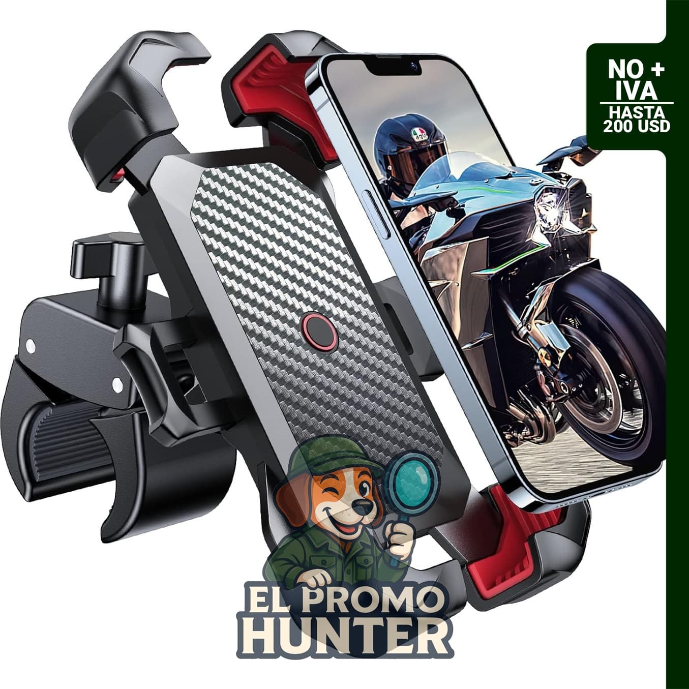 Soporte para celular de moto con bloqueo automático y rotación de 360°.