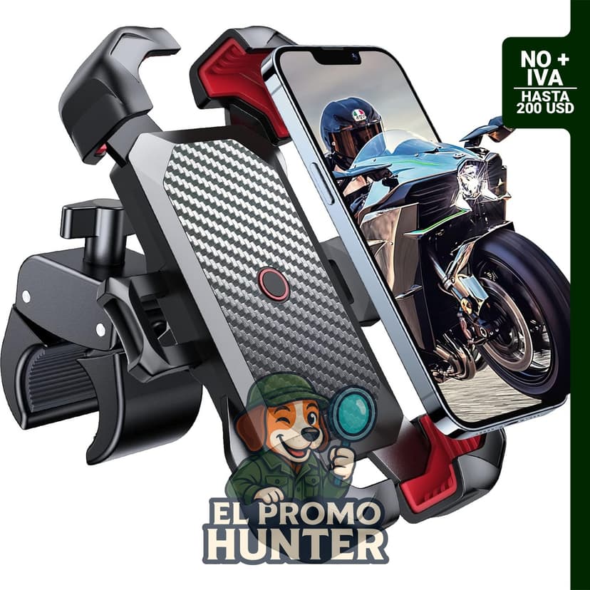 Soporte para celular de moto con bloqueo automático y rotación de 360°.