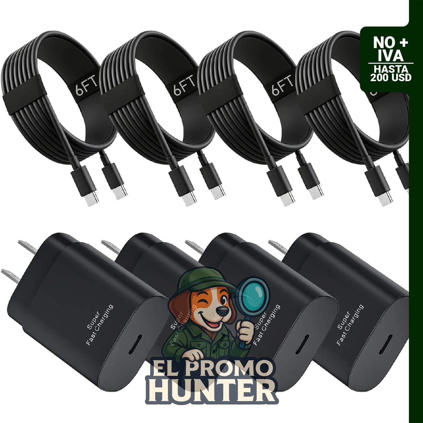 Set de 4 cargadores USB-C de 25 W con cables de 1,8 m.