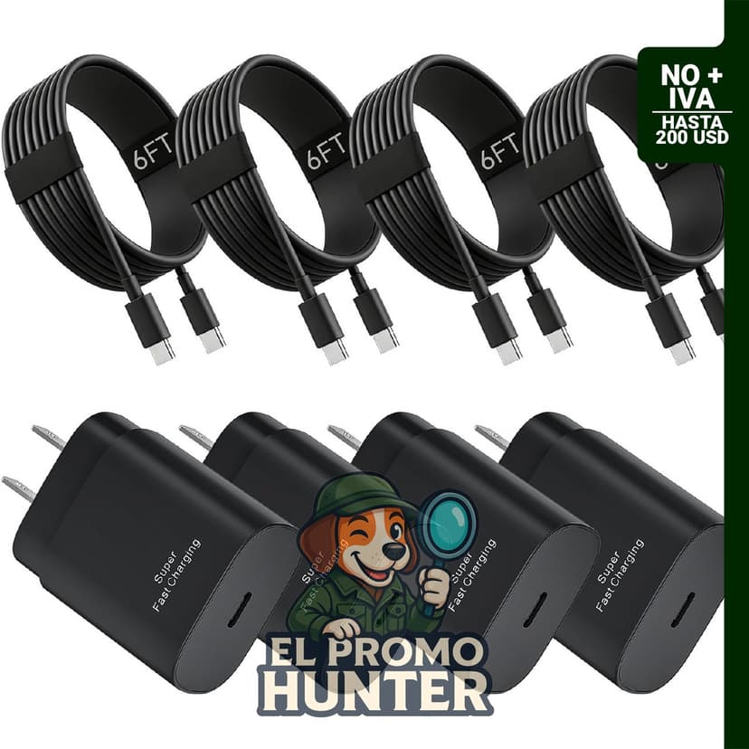 Set de 4 cargadores USB-C de 25 W con cables de 1,8 m.