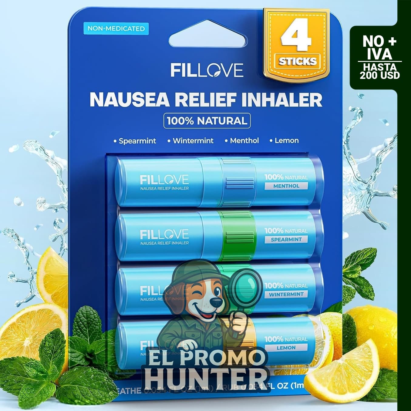 Set de 4 barras nasales 2 en 1 con aceites esenciales.