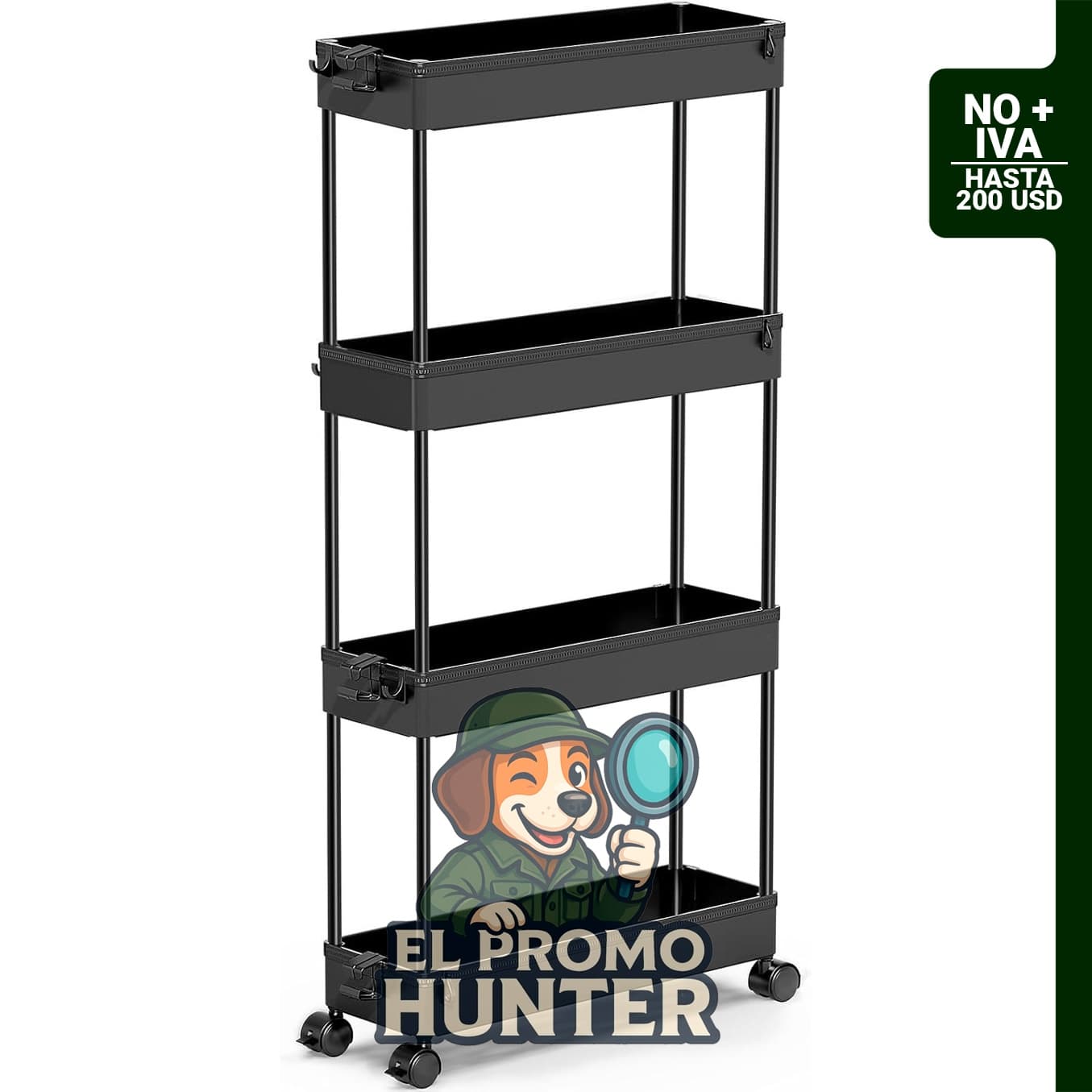 Carrito delgado de 4 niveles con ruedas, ideal para almacenamiento y organización.