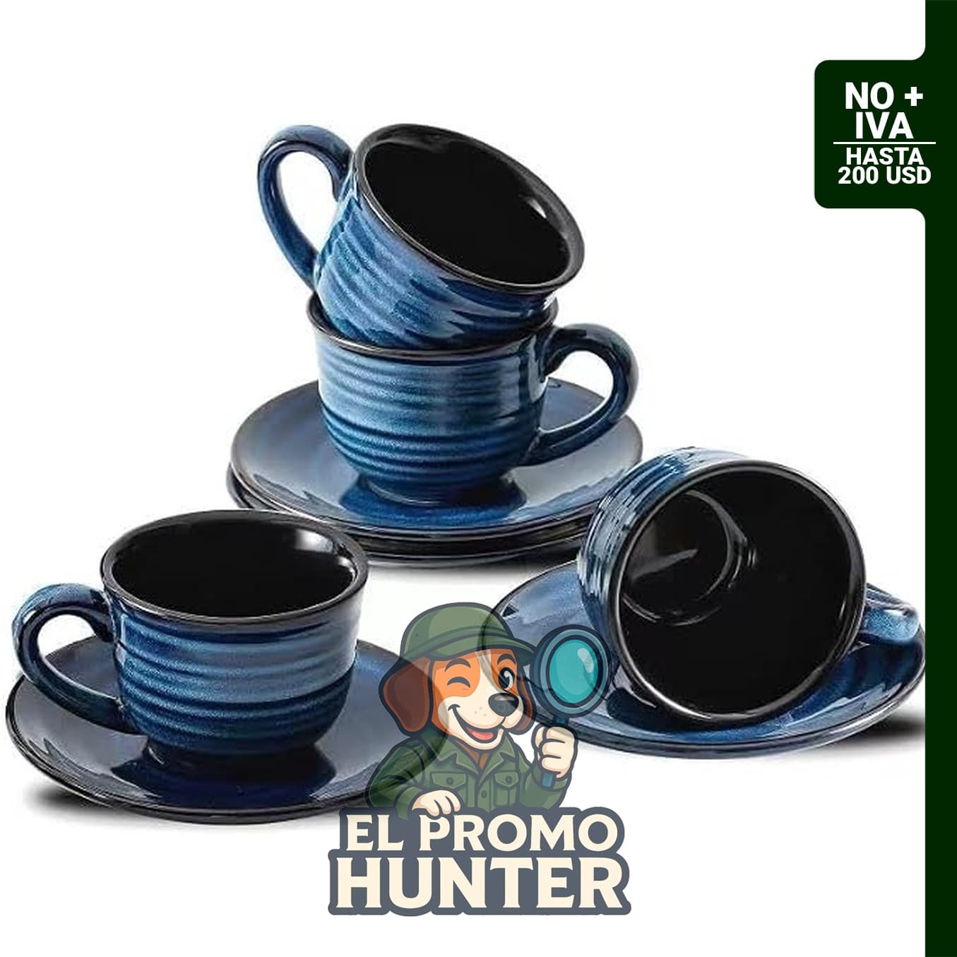 Set de 4 tazas de espresso de porcelana con platillos, capacidad de 118 ml cada una.