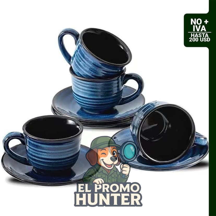 Set de 4 tazas de espresso de porcelana con platillos, capacidad de 118 ml cada una.