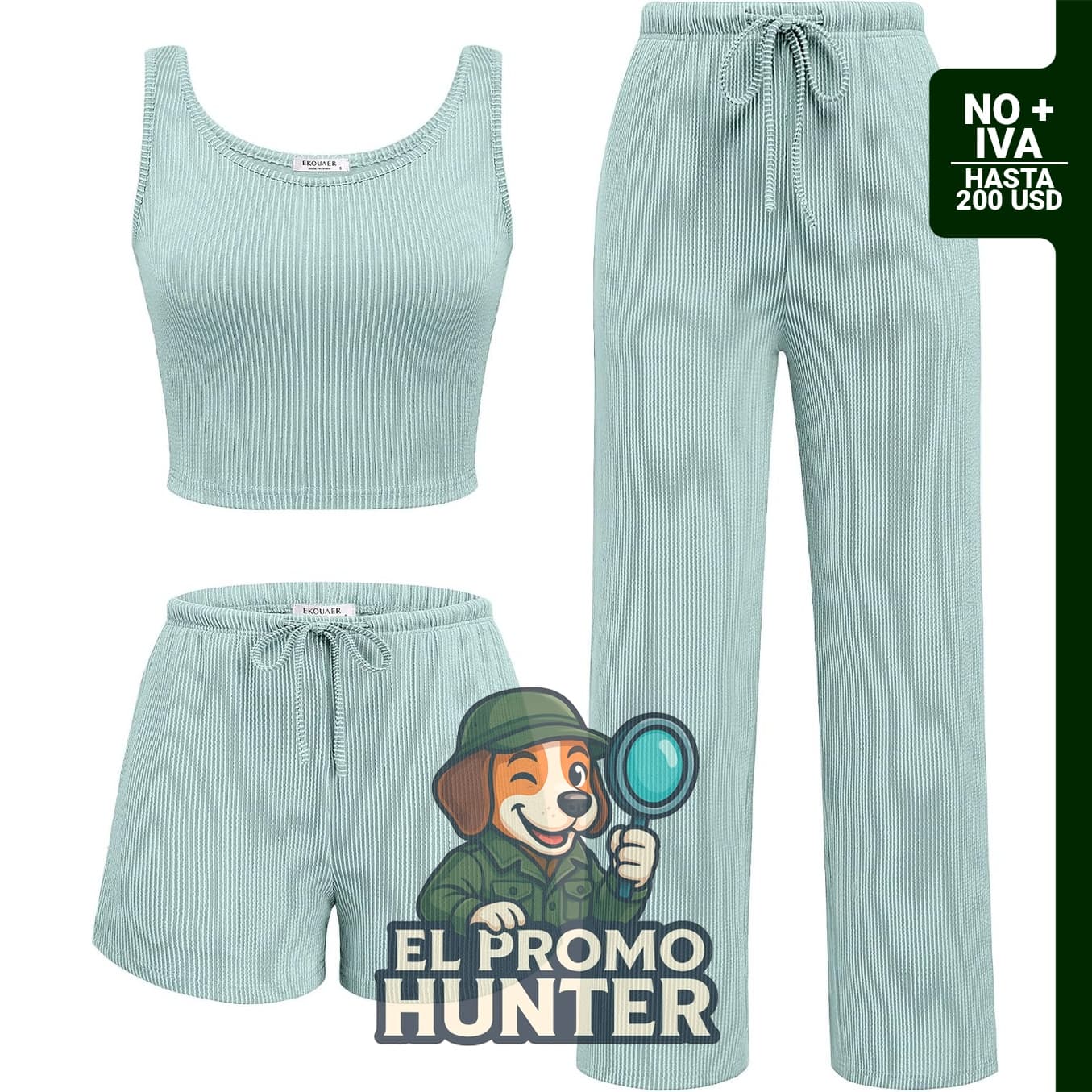 Conjunto de verano de 3 piezas que incluye top, short y pantalón.