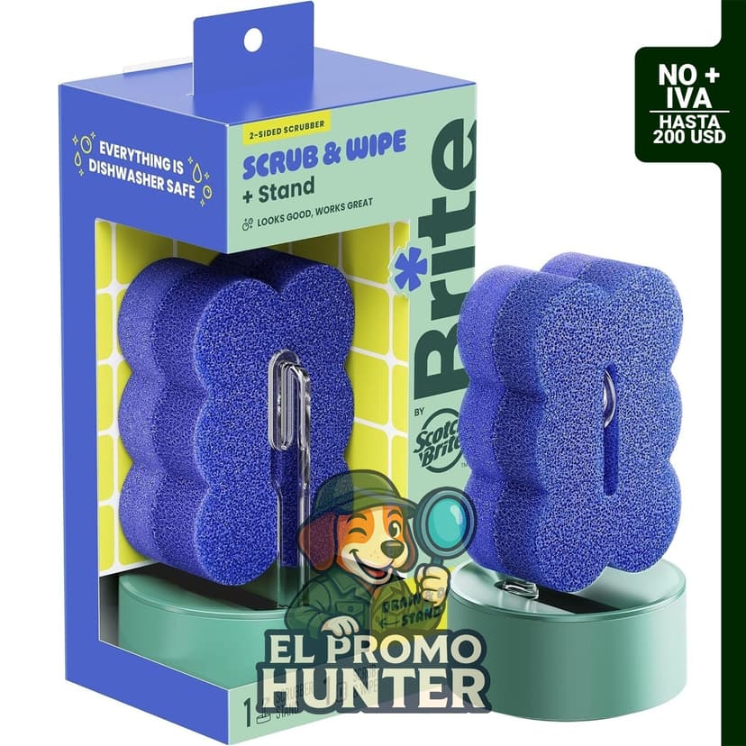 Esponja doble cara con soporte de drenaje para limpieza.
