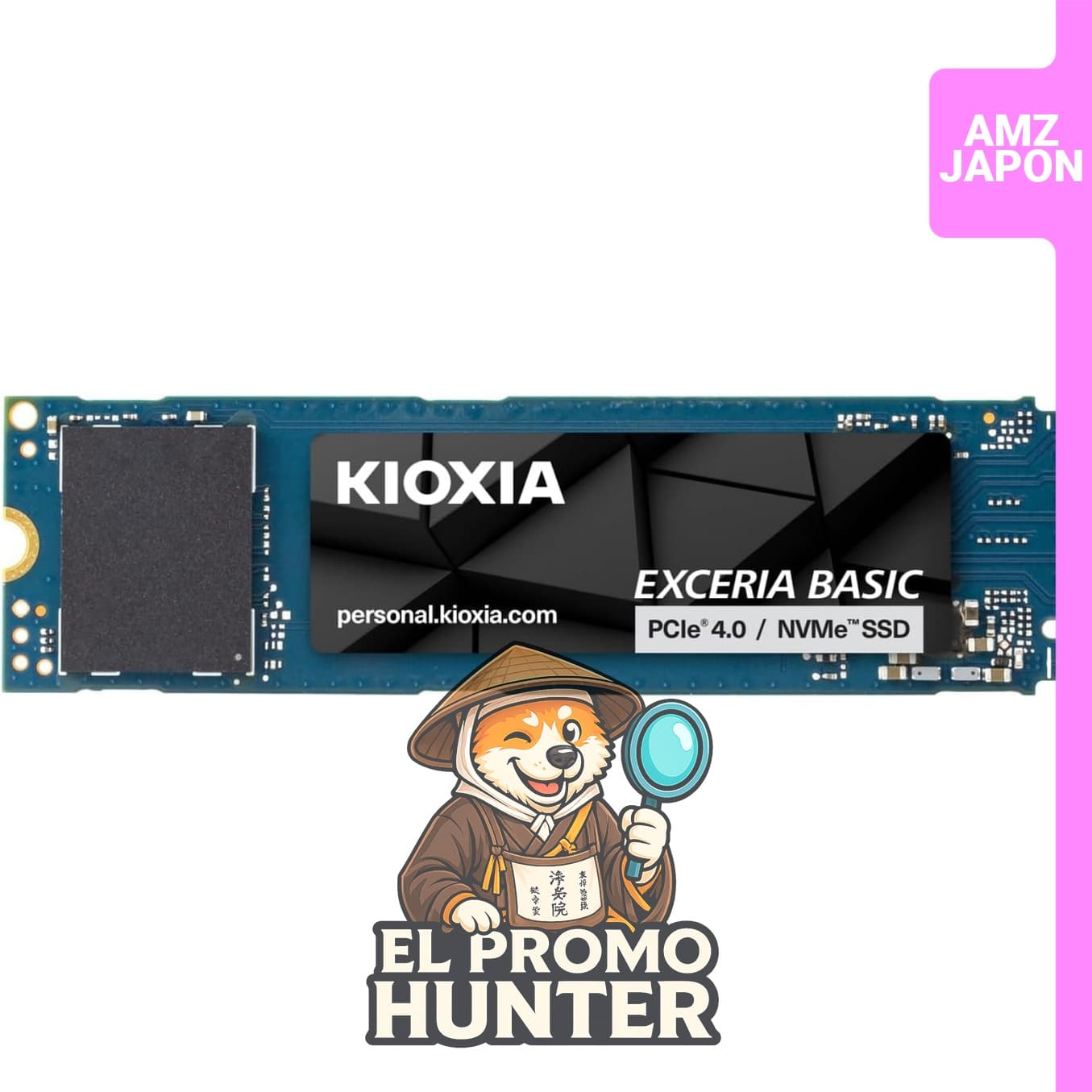 SSD interno KIOXIA de 1 TB, PCIe Gen4 x 4 NVMe 2.0d, M.2 tipo 2280, velocidad de lectura máxima de 7,200 MB/s.