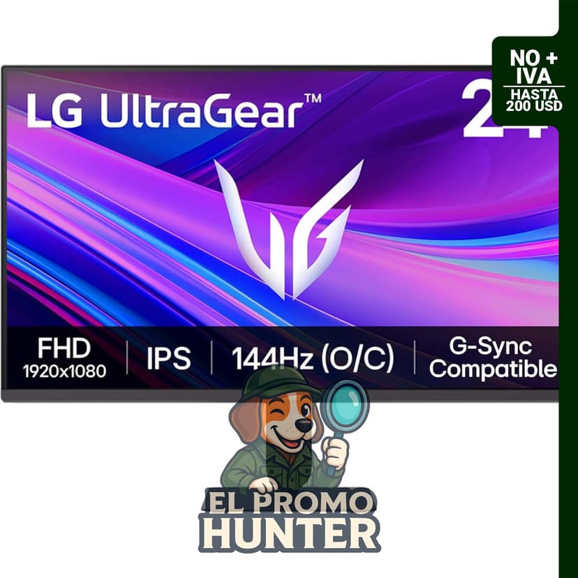 Monitor LG 24G411A-B de 24" (61 cm) Full HD (1920 x 1080) IPS, 144 Hz, 1 ms MBR, compatible con G-Sync y FreeSync.