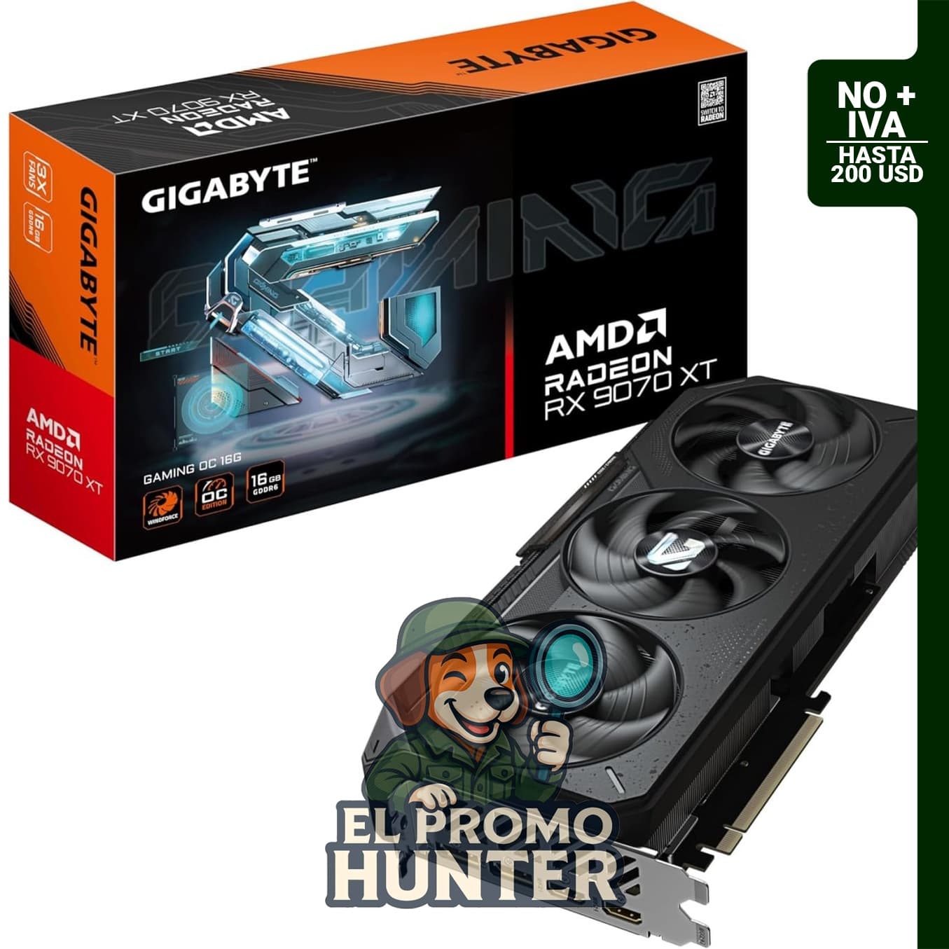 Tarjeta gráfica Gigabyte Radeon RX 9070 XT Gaming OC de 16 GB GDDR6, 256 bits, PCI-E 5.0, frecuencia de núcleo de 3060 MHz, 2 x DisplayPort, 2 x HDMI.