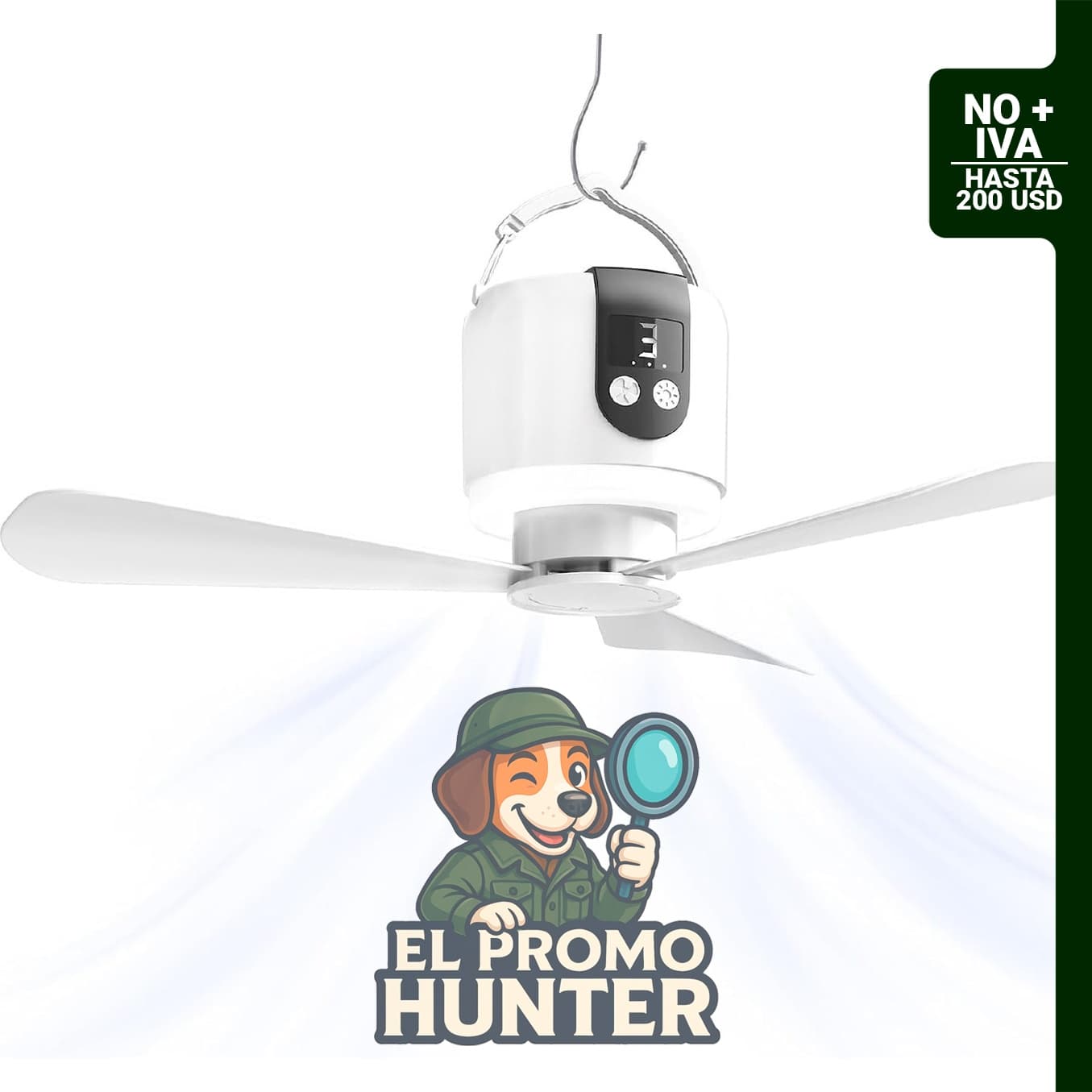 Ventilador de techo de campamento de 18" (46 cm) con luz y control remoto, batería de 15600 mAh.
