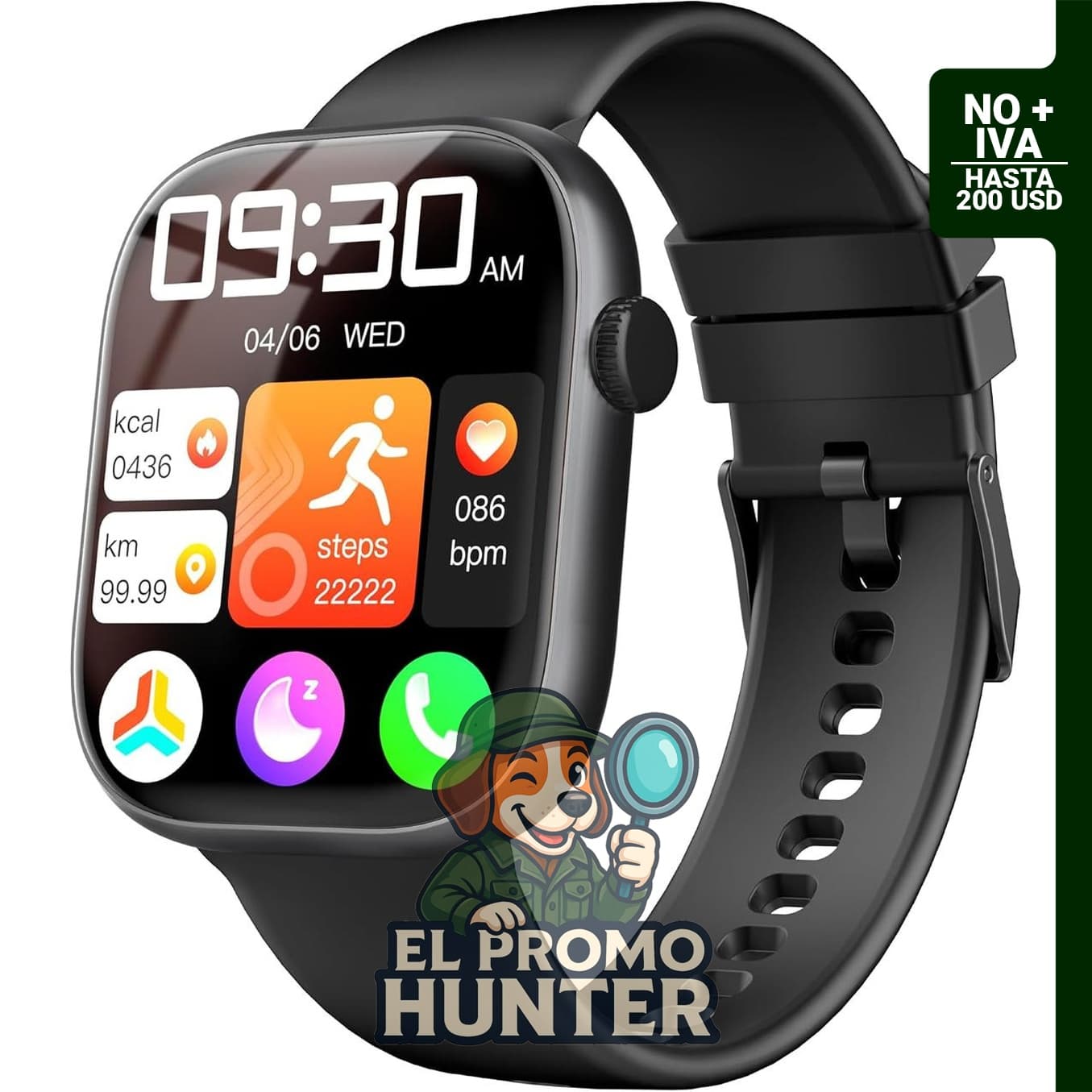 Reloj inteligente con pantalla táctil HD de 1.83" (4.6 cm), rastreador de actividad física y sueño, compatible con Android/iOS, IP67.