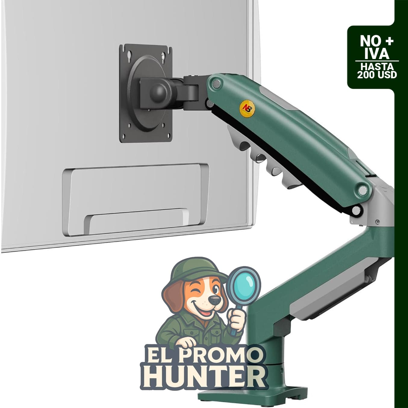 Soporte ajustable para monitor de 17 a 30" (43 a 76 cm), capacidad hasta 9 kg, con función de rotación e inclinación.