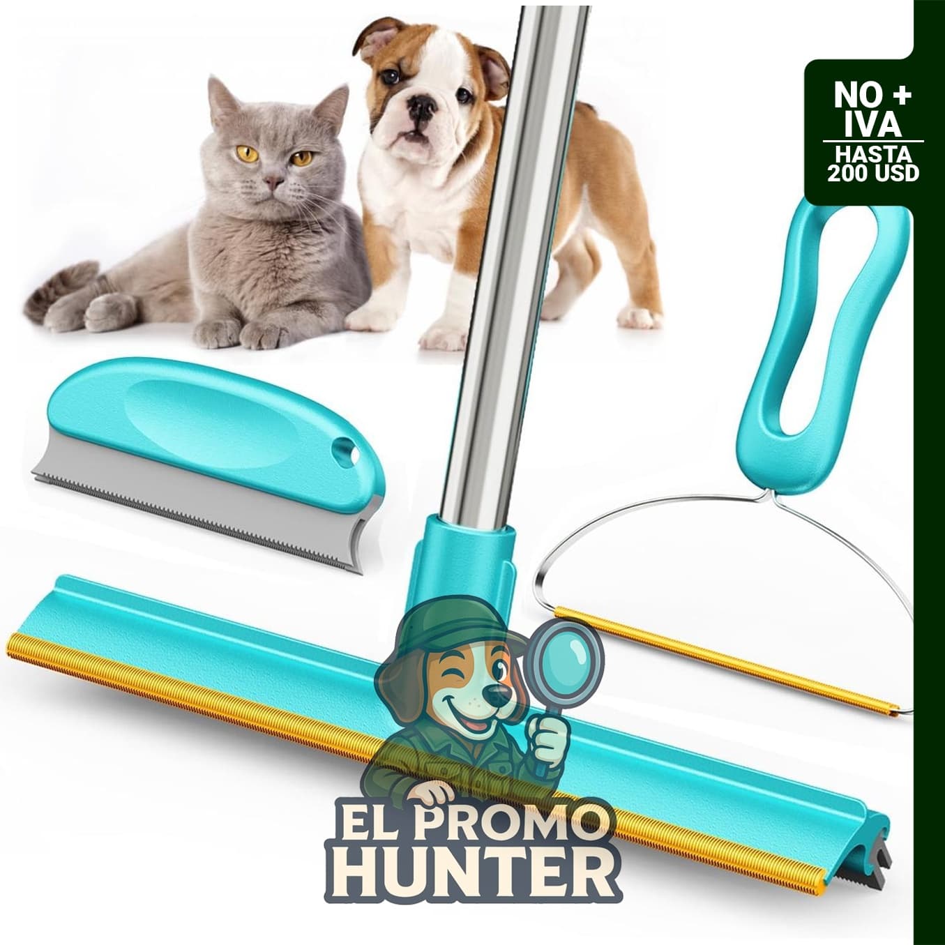 Rastrillo de alfombra para depilación de mascotas, paquete de 3, con mango de acero inoxidable.