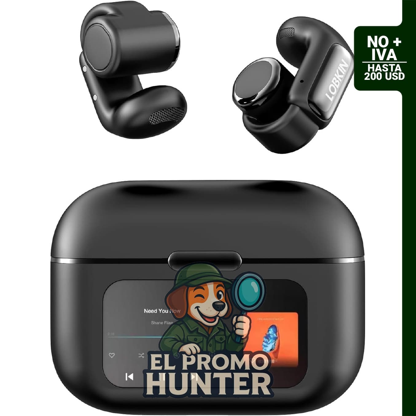Auriculares inalámbricos LOBKIN con Bluetooth 5.4, almacenamiento de 4 GB, pantalla táctil LED y resistencia IPX5.