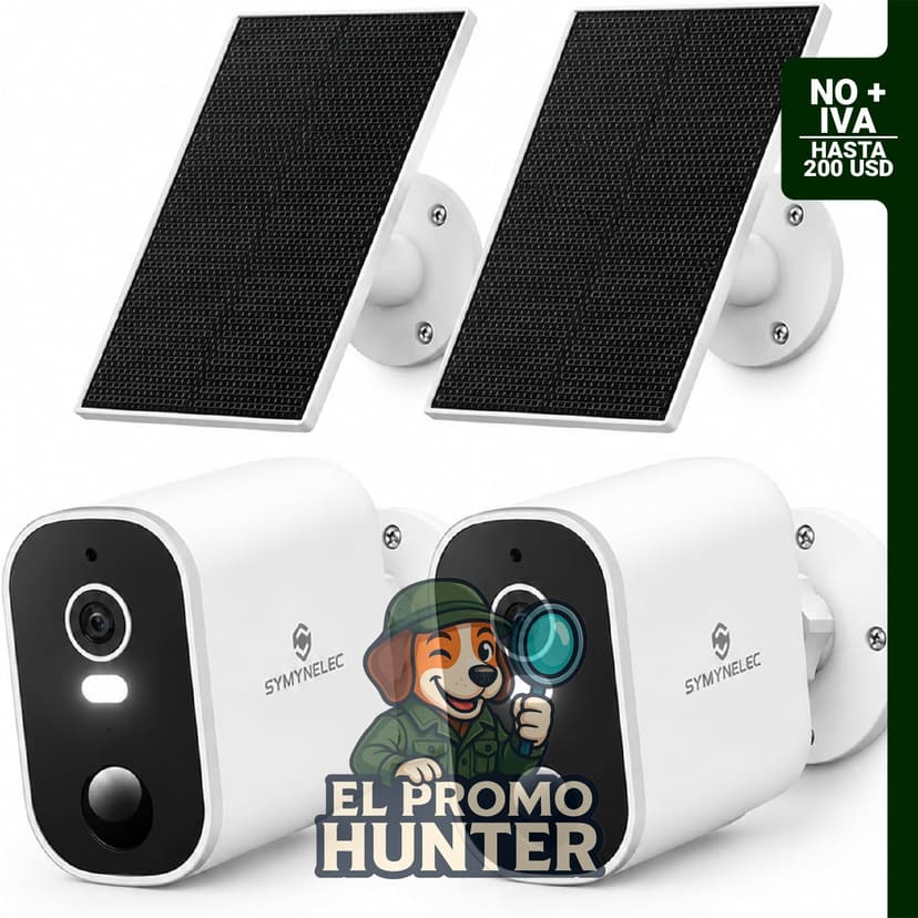 Cámaras de seguridad solar inalámbricas SYMYNELEC, paquete de 2, visión nocturna a color, detección de personas PIR, IP65.