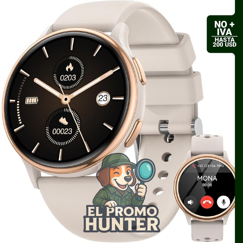 Reloj inteligente para mujer con pantalla AMOLED de 1.27" (3.2 cm), monitor de frecuencia cardíaca, sueño y SpO2. Compatible con iPhone, Samsung y Android, más de 120 modos deportivos, IP68.
