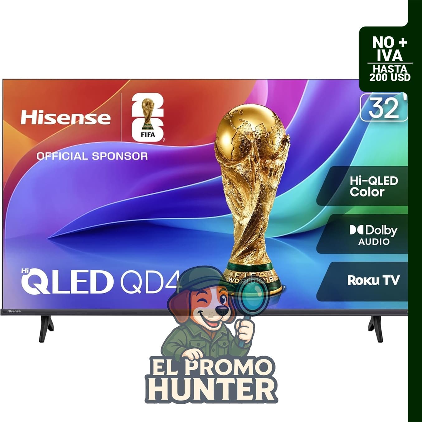 Televisor Smart Roku Hisense de 32" (81 cm) QD4SR Series Hi-QLED HD, modelo 2026, con Dolby Audio y Full Array LED.
