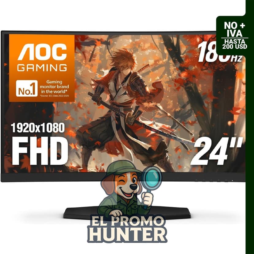 Monitor curvo AOC C24G42E de 24" (61 cm) FHD 1080p, 180Hz, 0.5ms MPRT, HDMI 2.0 x2, Display Port x1.
