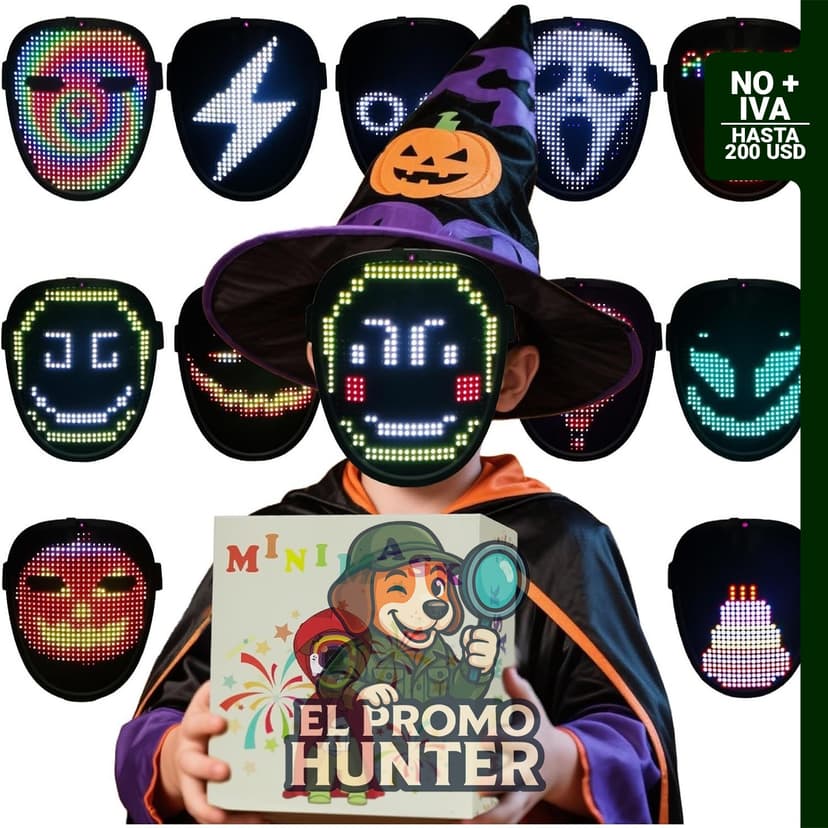 Máscara LED para niños con detección de gestos, incluye 70 patrones para disfraces de Halloween y fiestas.