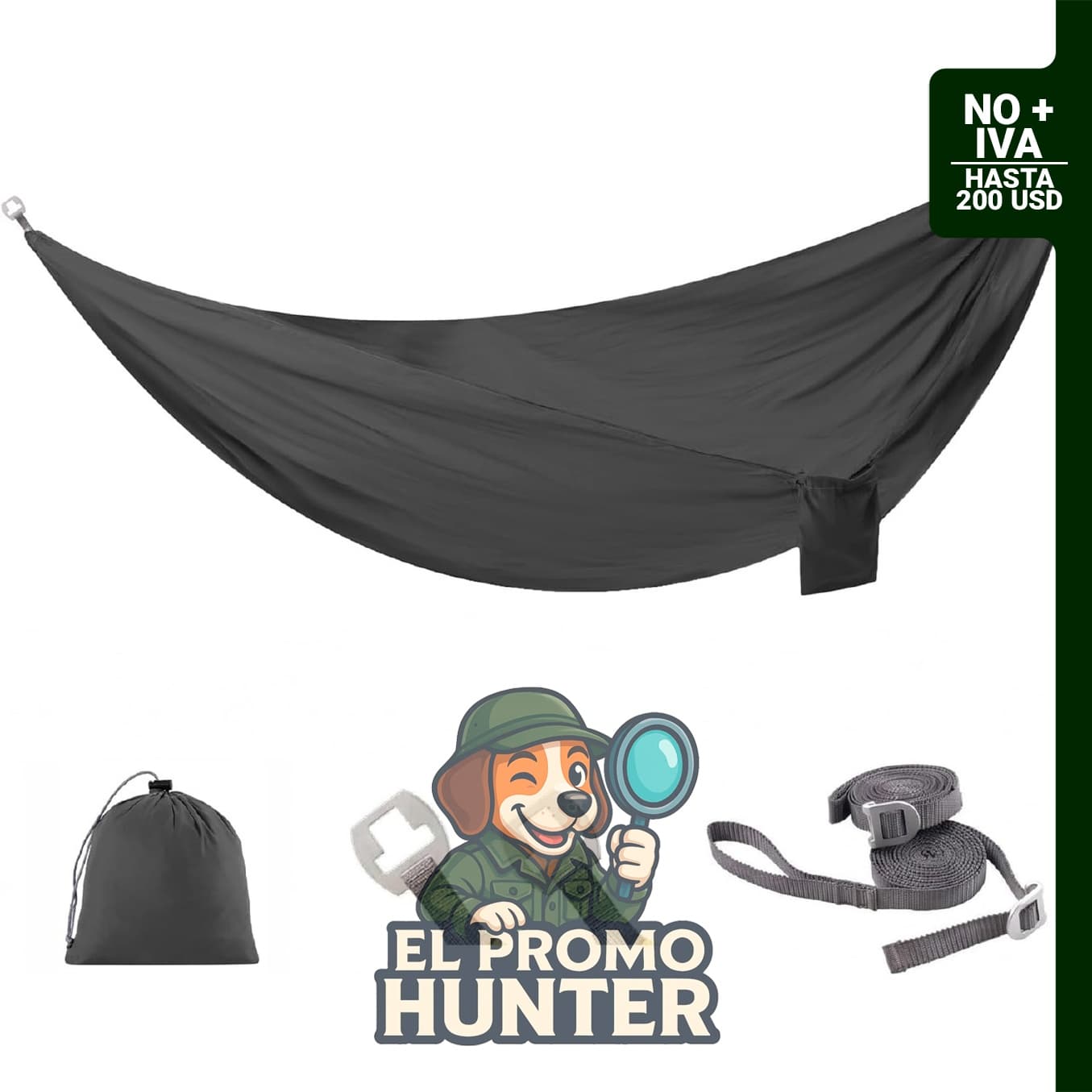 Hamaca de camping ultraligera de 283 g, capacidad de 272 kg, incluye hebillas de ajuste rápido y 2 correas de 3 m.