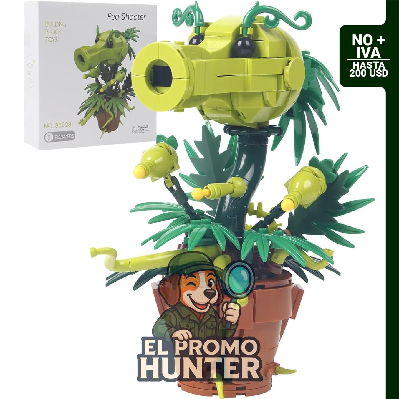 Modelo de juguete de construcción Peashooter, compatible con marcas principales, incluye plantas y zombis.