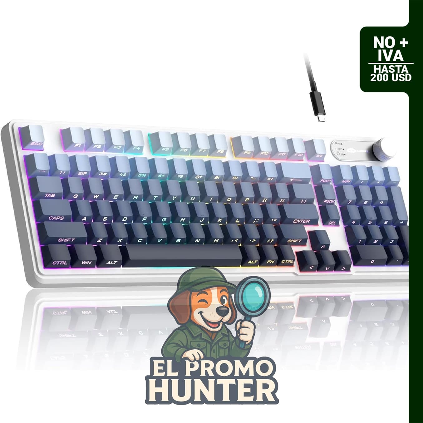Teclado mecánico Camiysn GK960 con 98 teclas, conexión Tipo-C y teclas ABS grabadas laterales.