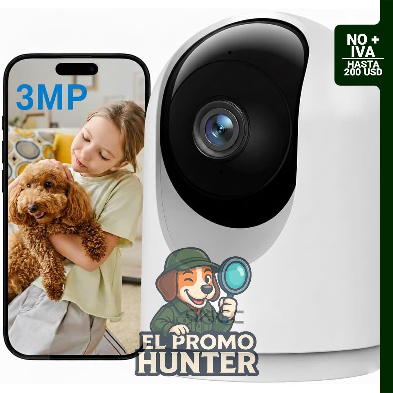 Cámara de seguridad interior GNCC 2K con detección de movimiento, visión nocturna y audio bidireccional.