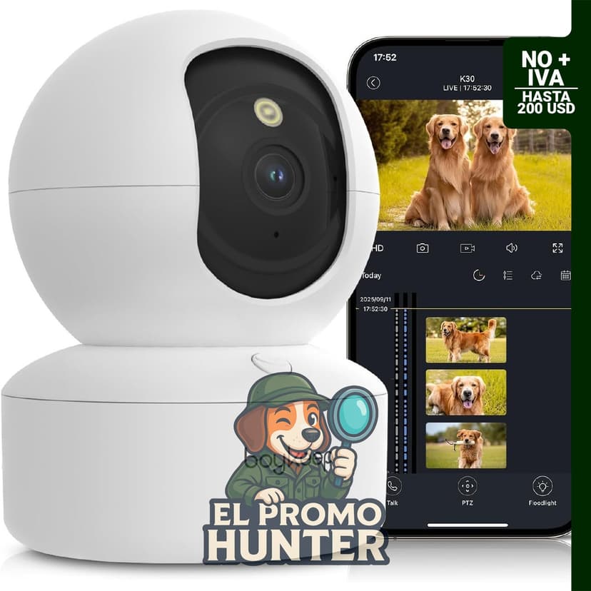 Cámara BoyKeep para interiores, 2K, WiFi 5G/2.4GHz, panorámica 360°, audio bidireccional, visión nocturna en color.