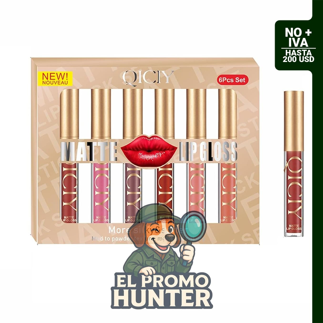 Juego de 6 lápices labiales líquidos mate con brillo labial, altamente pigmentados y de larga duración.