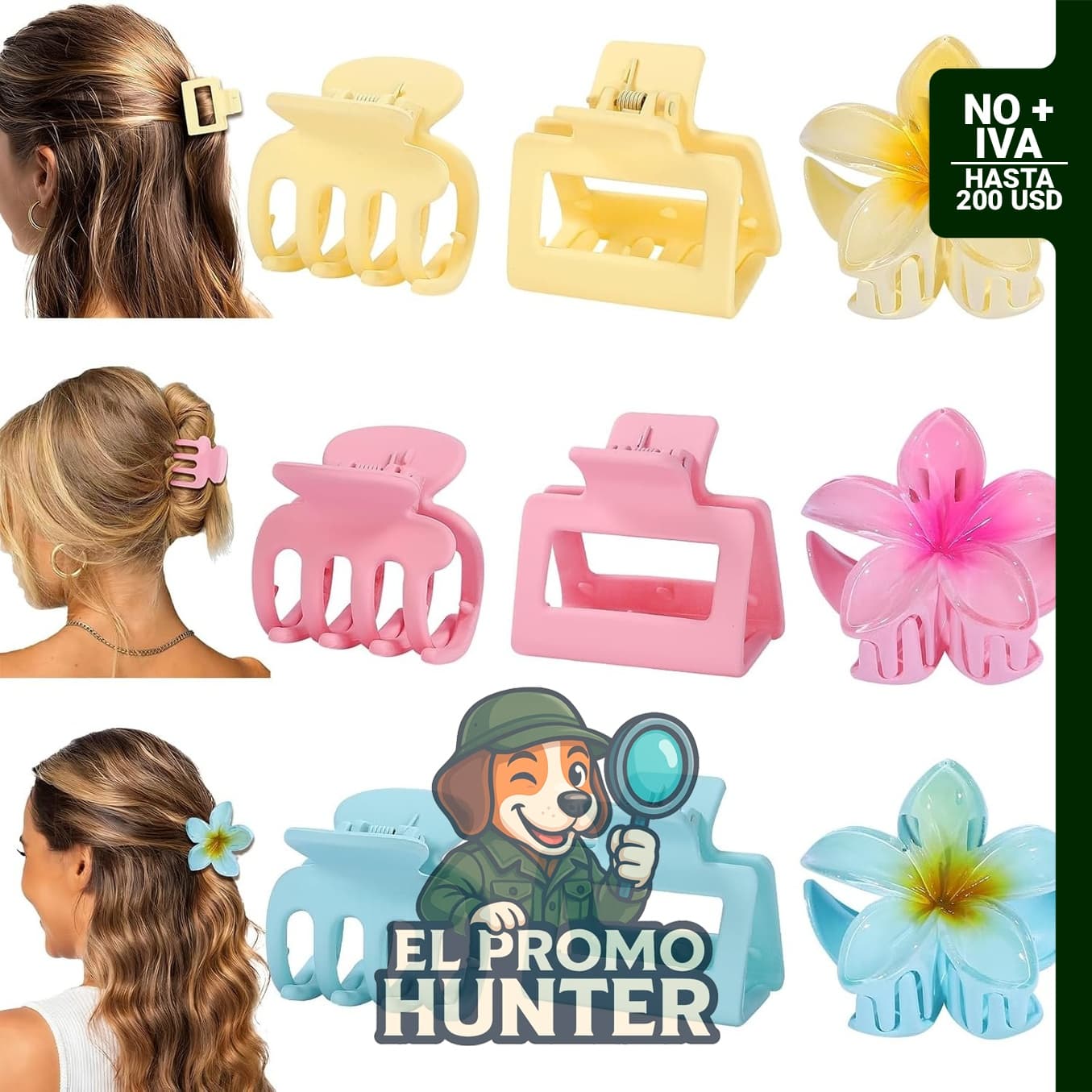 Set de pinzas para el cabello, incluye 3 estilos medianos y 9 pequeñas, aptas para cabello fino y grueso.