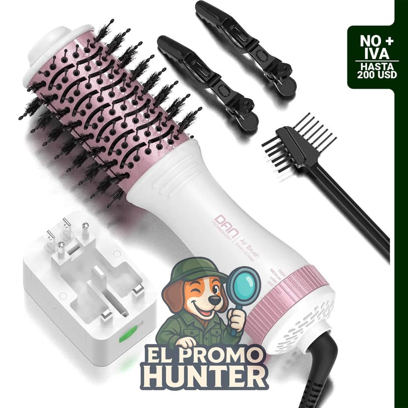 Cepillo secador de pelo de doble voltaje (100 V-240 V) con adaptador de enchufe multifunción.